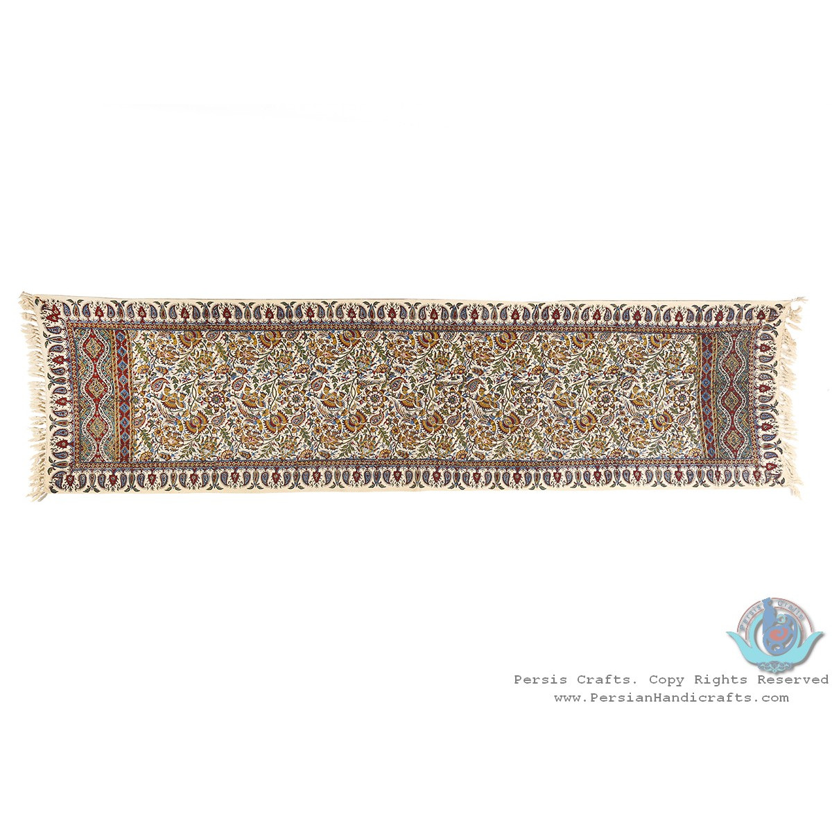Paisley & Bird Tapestry Ghalamkar Runner Tablecloth - HGH3918-Persian Handicrafts
