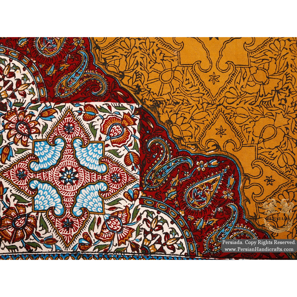 Square Tablecloth | Hand Printed Ghalamkar | HGH5102-Persian Handicrafts