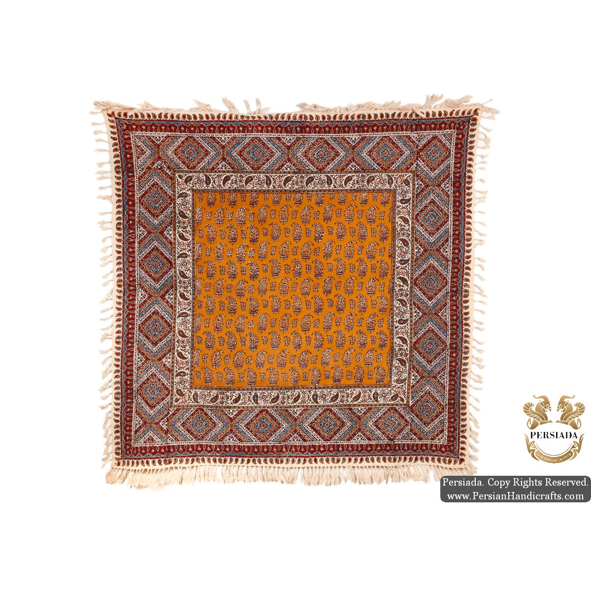 Square Tablecloth | Hand Printed Ghalamkar | HGH5106-Persian Handicrafts