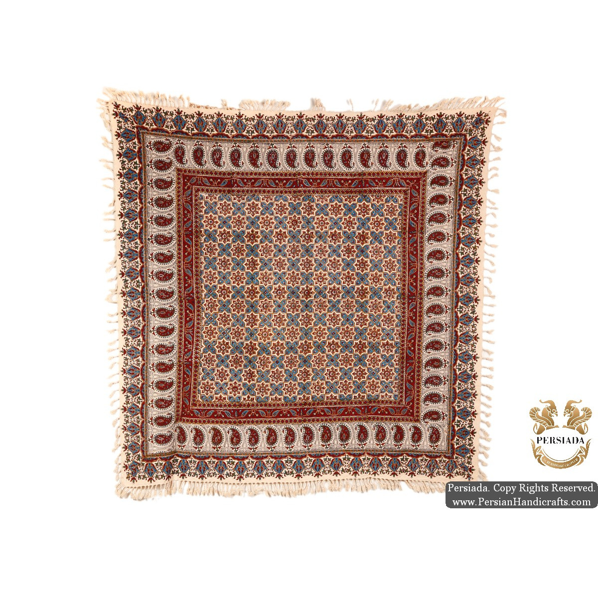 Square Tablecloth | Hand Printed Ghalamkar | HGH5107-Persian Handicrafts