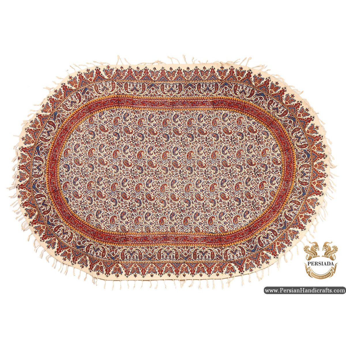 Oval Tablecloth | Hand Printed Ghalamkar | HGH6112-Persian Handicrafts