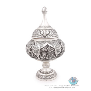 Traditional Handgraved Persian Banquet on Pedestal Dish - HGL3901-Persian Handicrafts