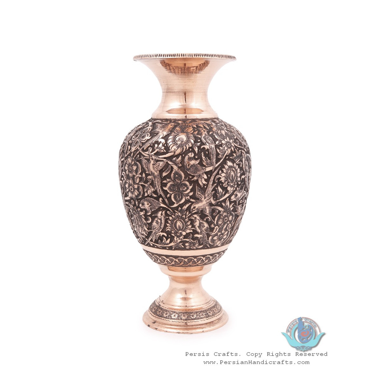 Persian Handgraved Flower & Bird on Flower Vase - HGL3902-Persian Handicrafts