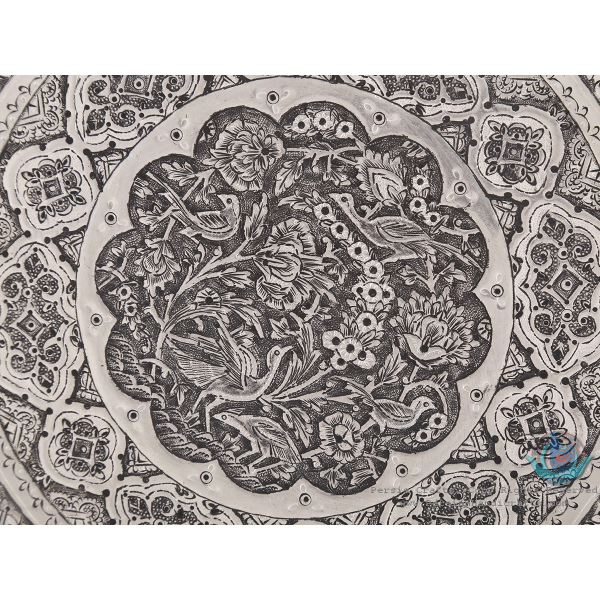 Handgraved Persian Flower & Bird on Wall Hanging Plate - HGL3905-Persian Handicrafts