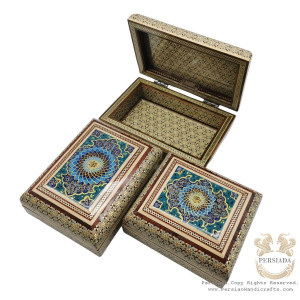 Luxury Box Set | In/Out Khatam Marquetry w Miniature| HKH8003-Persian Handicrafts