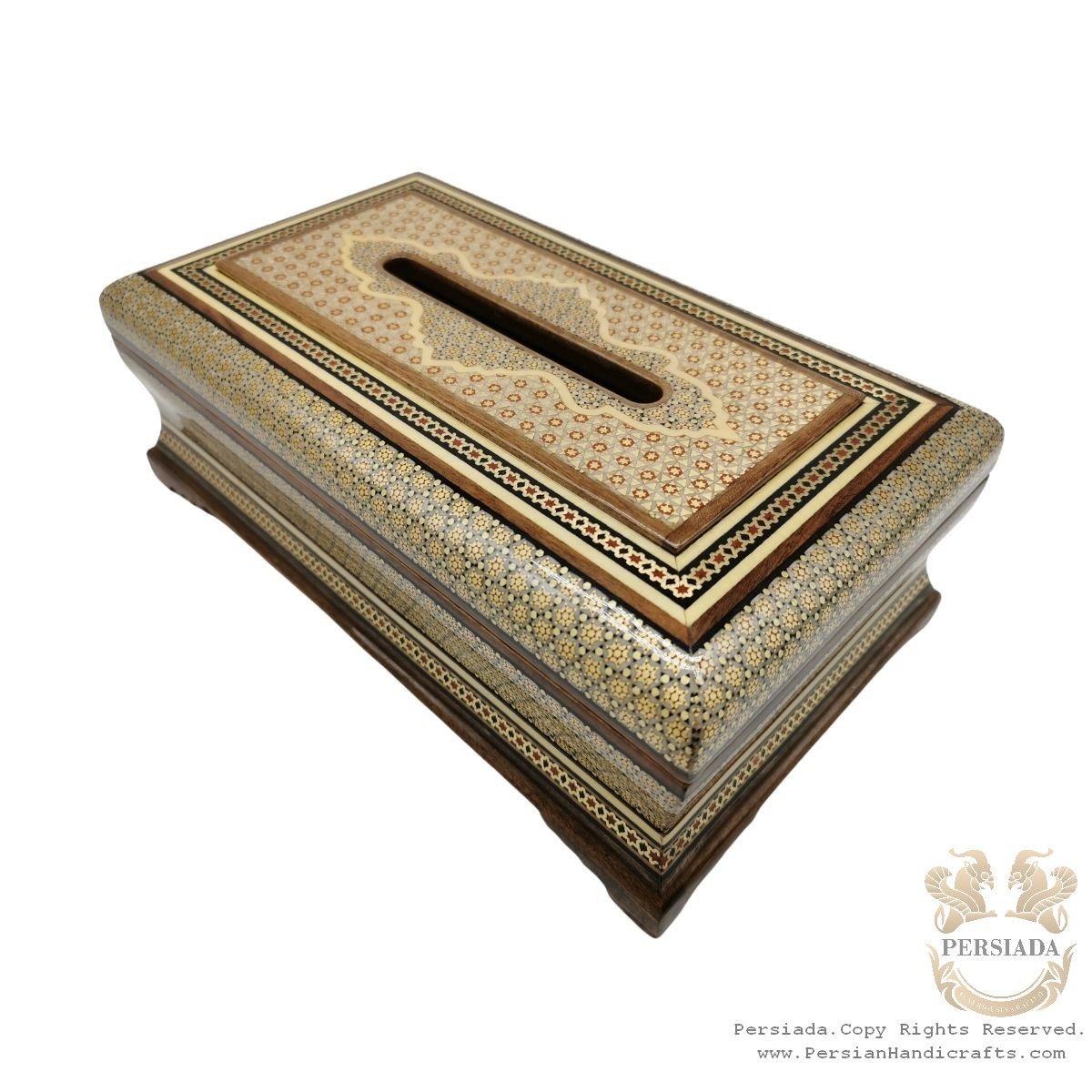 Multi Pattern Tissue Box | Handmade Khatam Marquetry | HKH8020-Persian Handicrafts