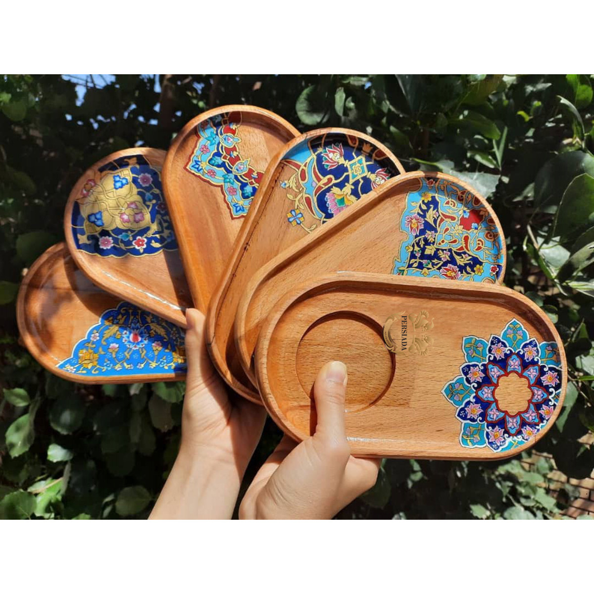 Tea & Sugar Bowl Tray | Handmade Beach Wood | PHW701-Persian Handicrafts