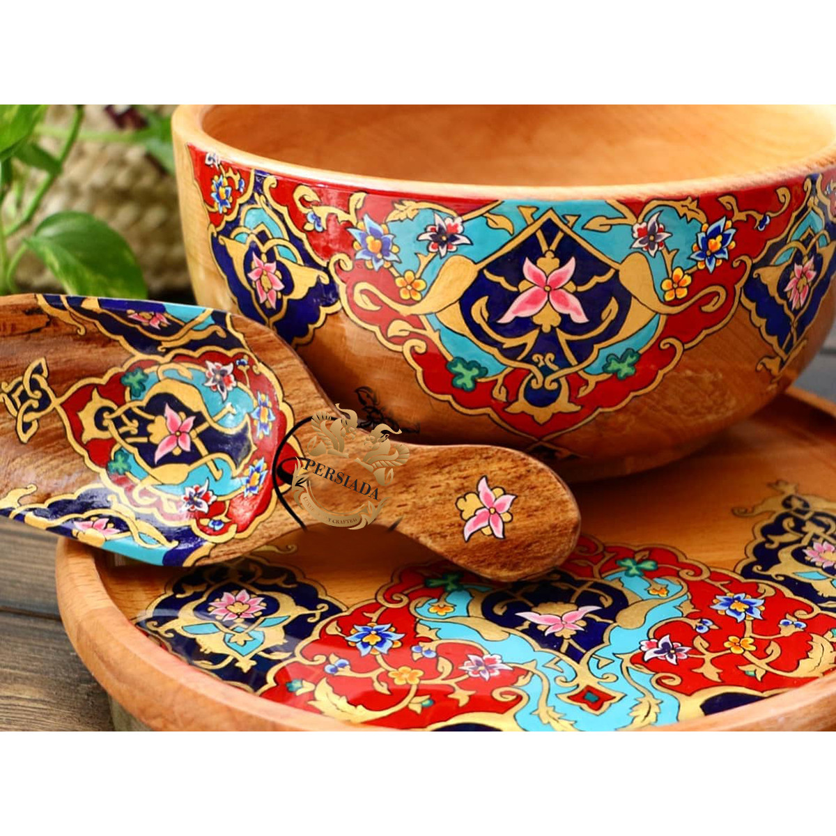 Bowl & Plate Soup Set | Handmade Beech Wood | PHW702-Persian Handicrafts