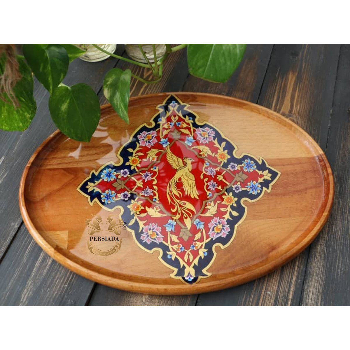 Large Tea Tray | Handmade Beach Wood | PHW703-Persian Handicrafts