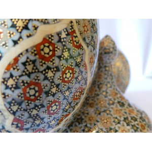 Khatam on Copper Pedestal Bowl Dish - HKH2040-Persian Handicrafts