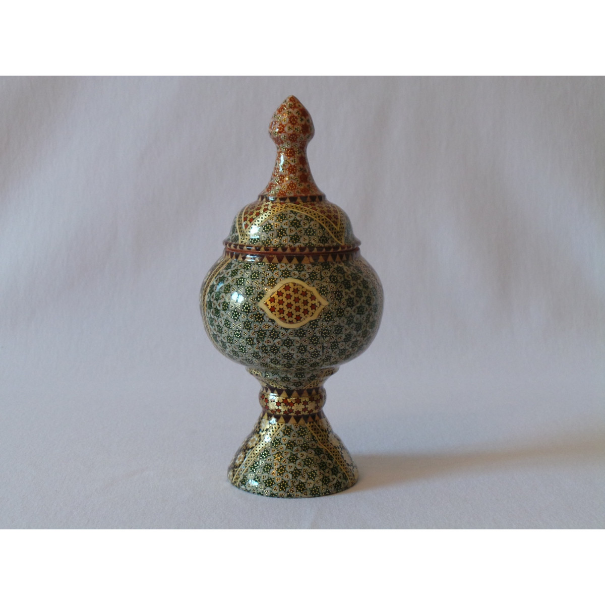 Khatam on Copper Pedestal Bowl Dish - HKH2041-Persian Handicrafts