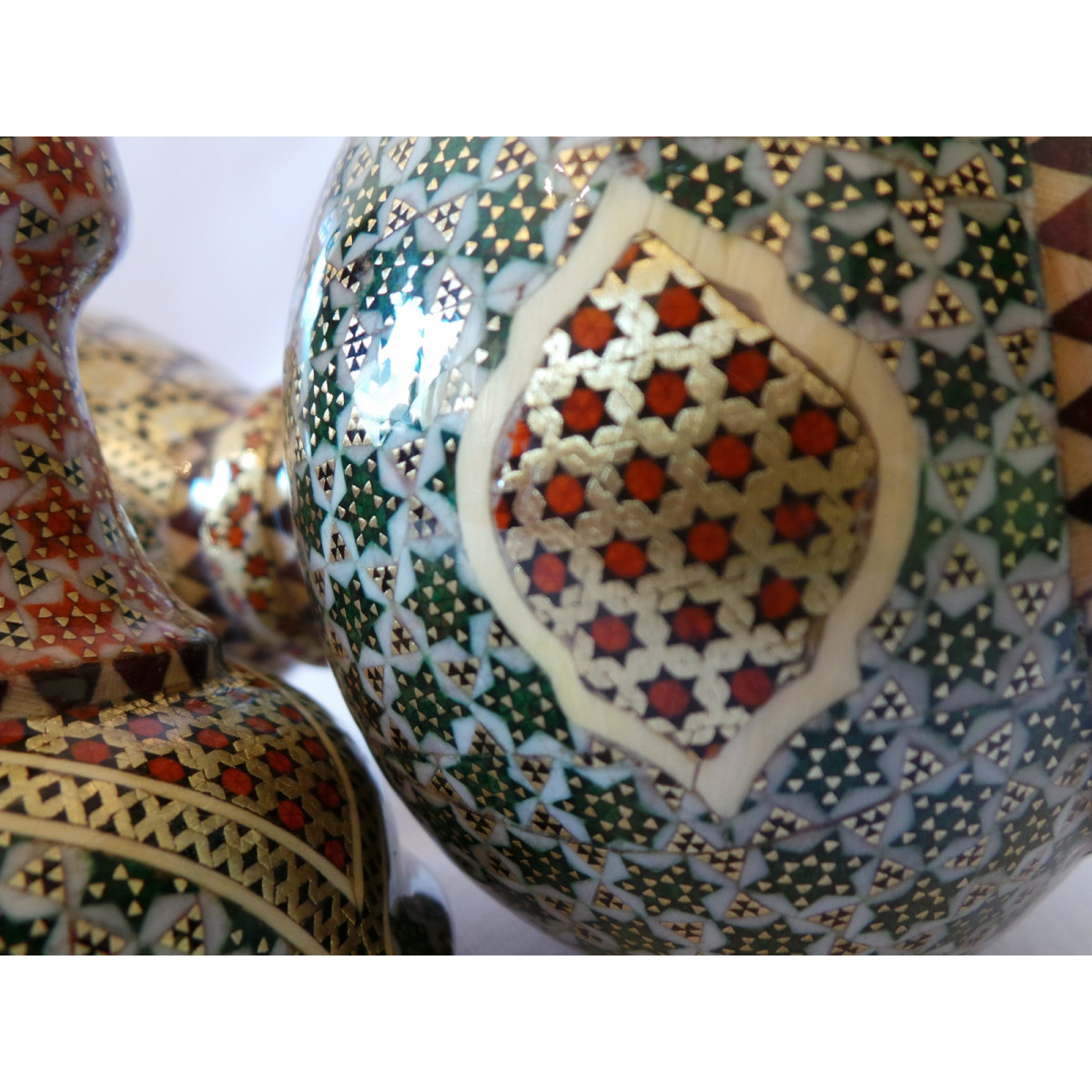 Khatam on Copper Pedestal Bowl Dish - HKH2041-Persian Handicrafts