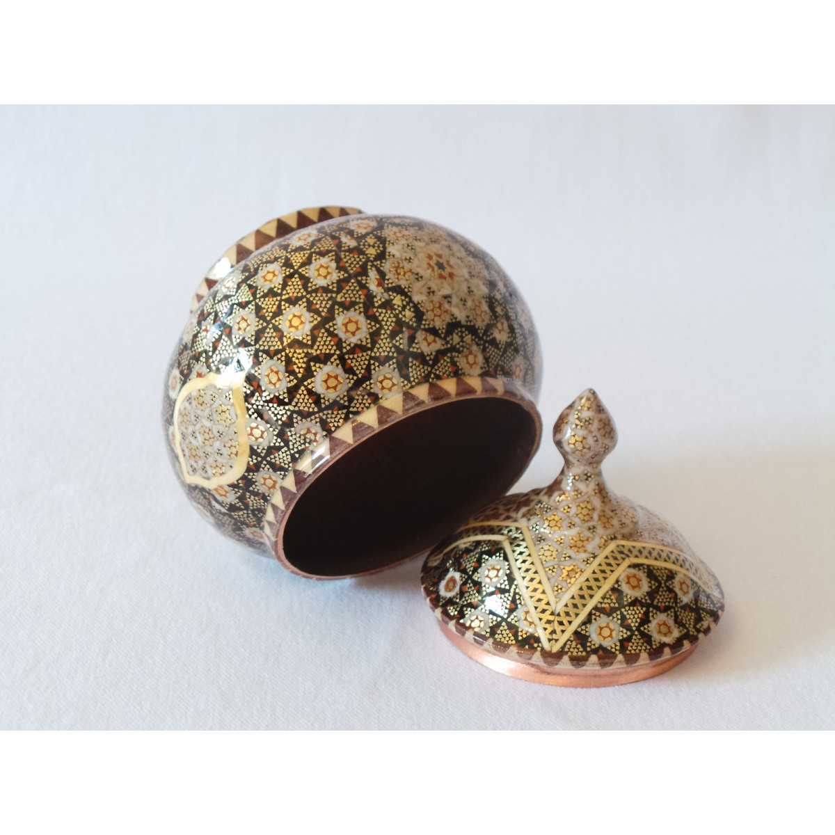 Khatam on Copper Sugar/Candy Bowl Dish - HKH2042-Persian Handicrafts