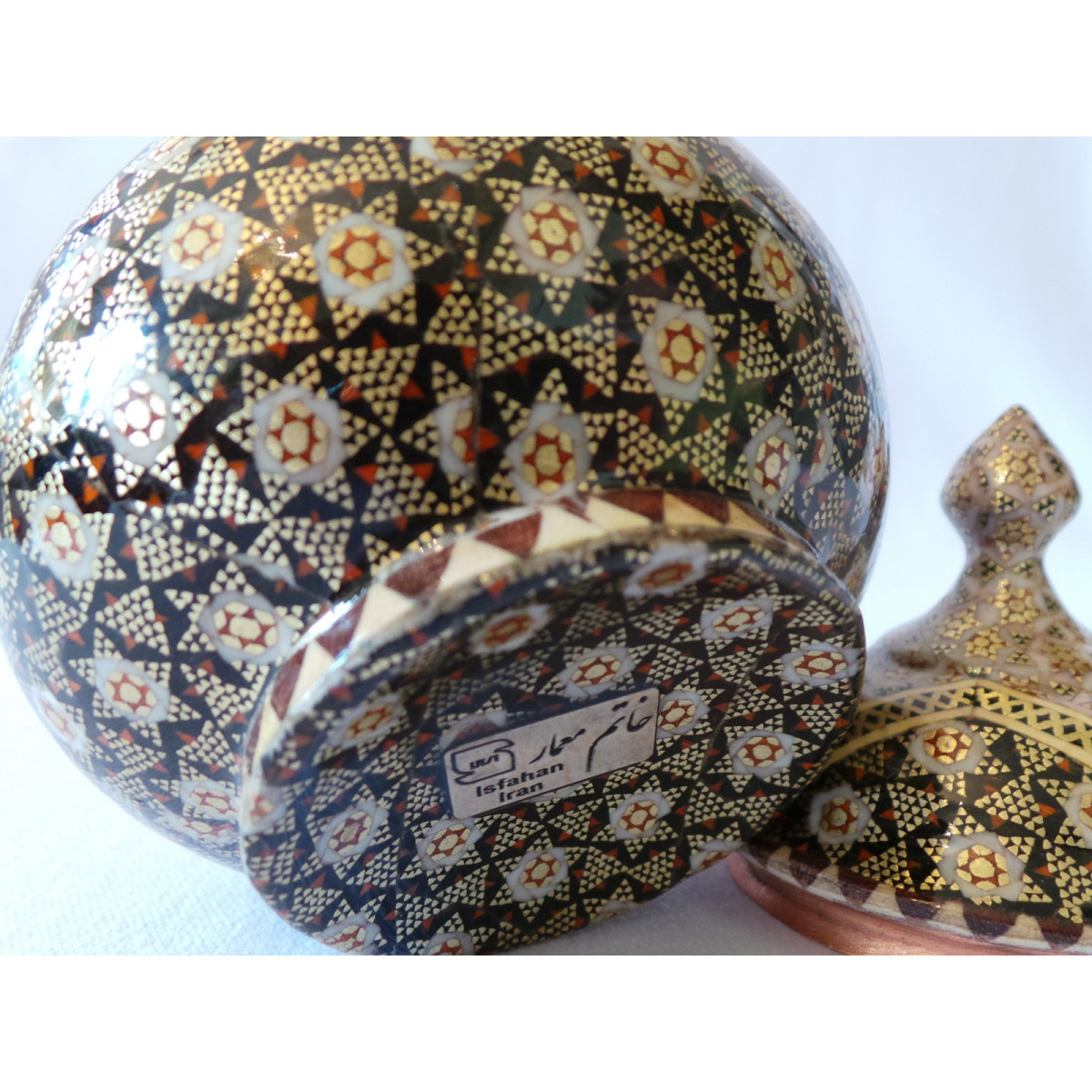 Khatam on Copper Sugar/Candy Bowl Dish - HKH2042-Persian Handicrafts