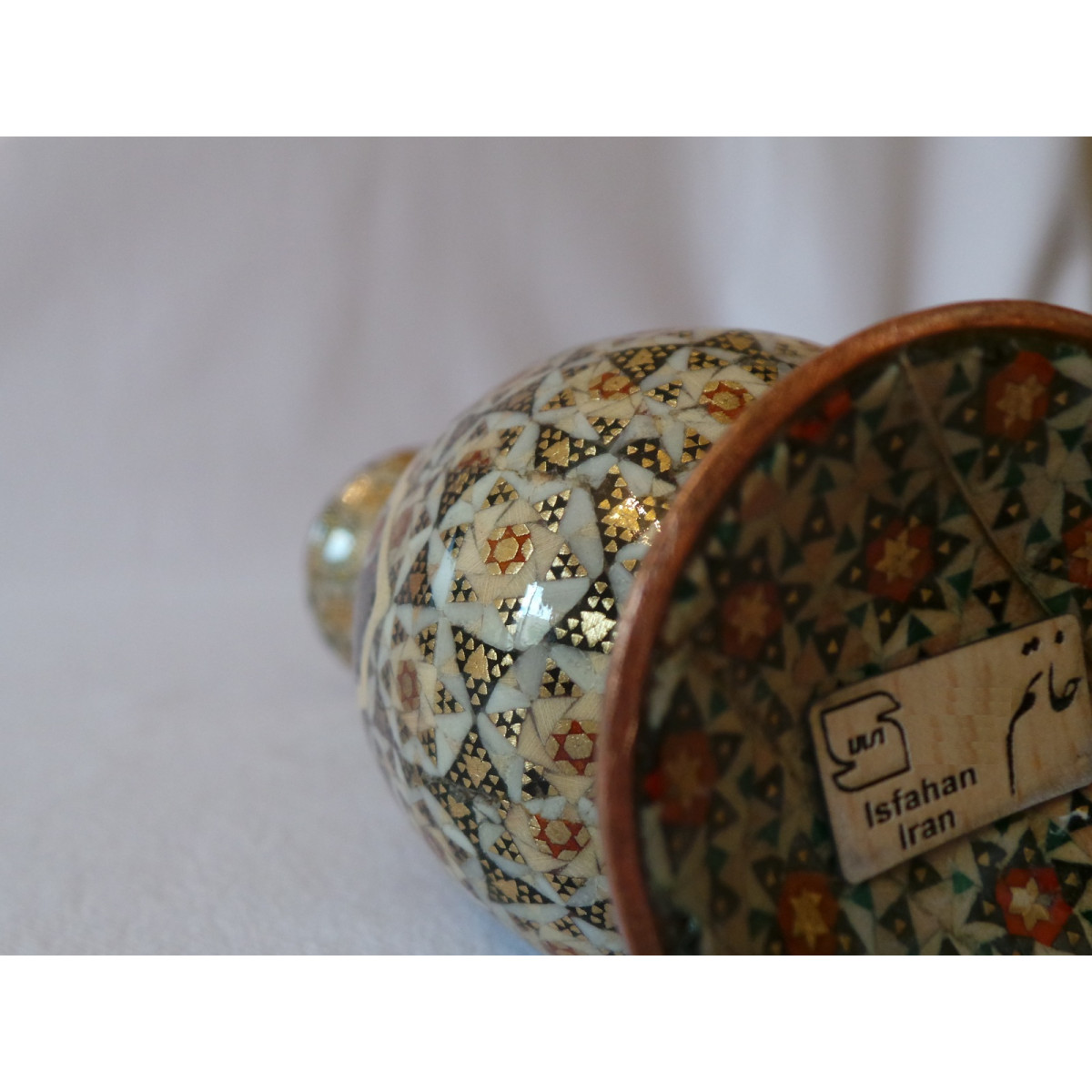 Khatam on Copper Flower Vase - HKH2043-Persian Handicrafts