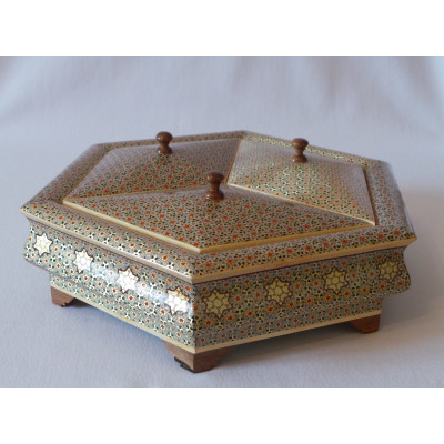 In & Out Khatam on Wood Candy/Nuts Hexagon Dish - HKH2044