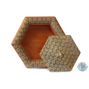 Khatam on Wood Candy/Nuts Hexagon Dish - HKH2045-Persian Handicrafts