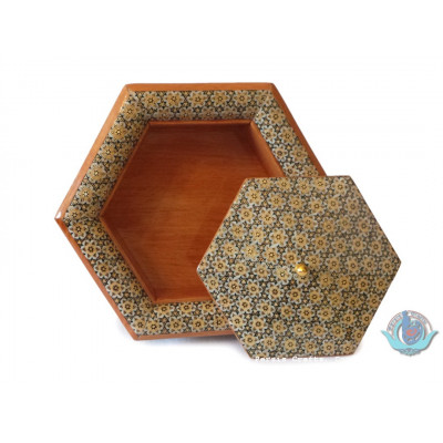 Khatam on Wood Candy/Nuts Hexagon Dish - HKH2045 Khatam on Wood Candy/Nuts Hexagon Dish - HKH2045