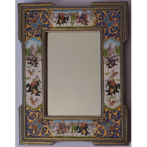 Khatam & Miniature on Framed Mirror - HKH2048-Persian Handicrafts