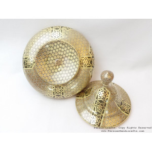Khatam on Copper Candy Bowl Dish - HKH3002-Persian Handicrafts
