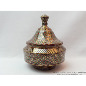 Khatam on Copper Candy Bowl Dish - HKH3003-Persian Handicrafts