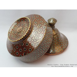 Khatam on Copper Candy Bowl Dish - HKH3003-Persian Handicrafts