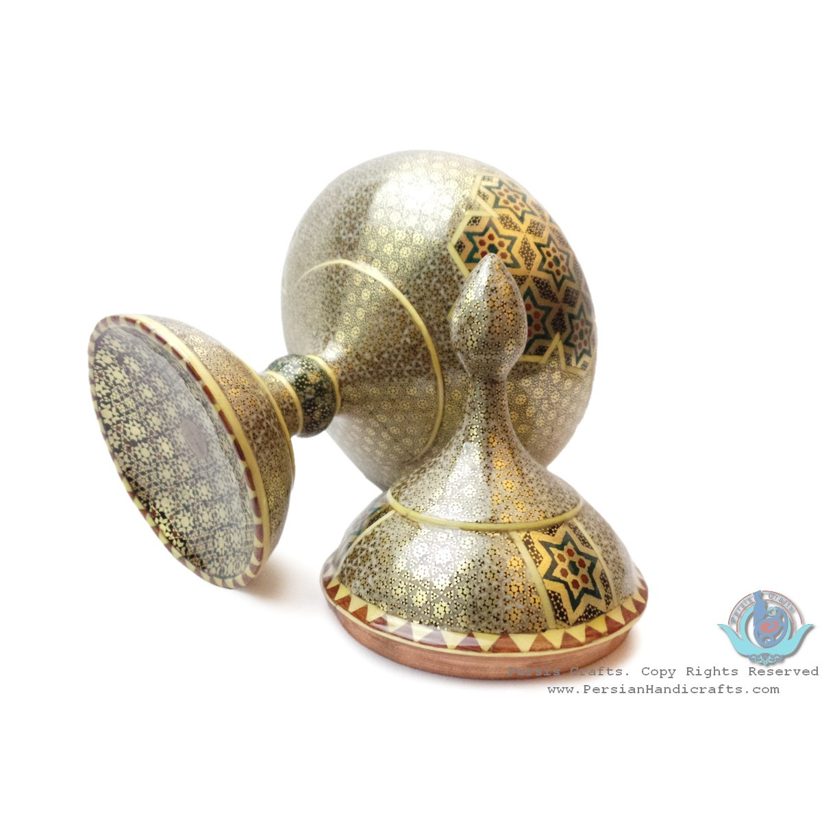 Khatam on Copper Pedestal Bowl Dish - HKH3004-Persian Handicrafts
