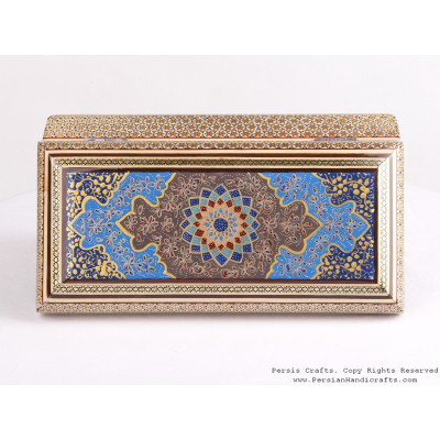 Khatam Jewelry Box with Tazhib Painting - HKH3602