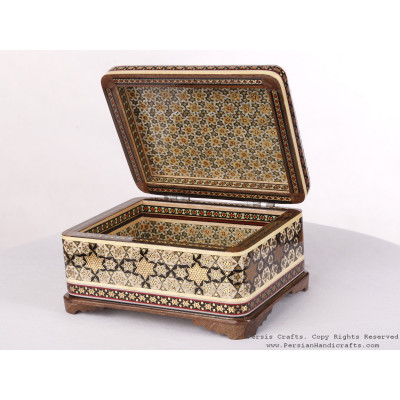 Khatam Large Jewelry Box with Tazhib Painting - HKH3603