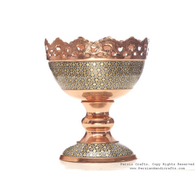 Partial Khatam on Copper Pedestal Compote Candy Dish - HKH3604