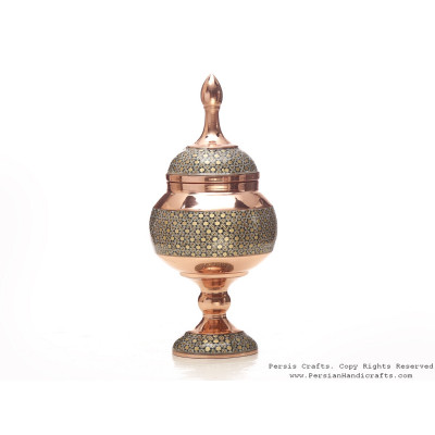 Partial Khatam on Copper Pedestal Bowl with Lid - HKH3605