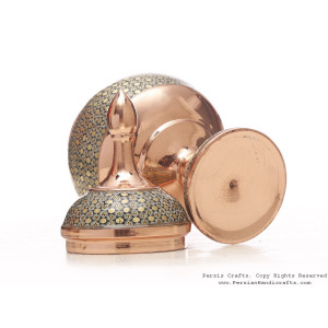 Partial Khatam on Copper Pedestal Bowl with Lid - HKH3605-Persian Handicrafts