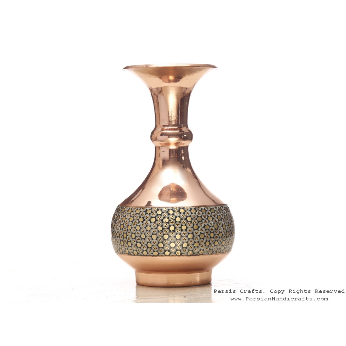 Partial Khatam on Copper Flower Vase - HKH3606-Persian Handicrafts