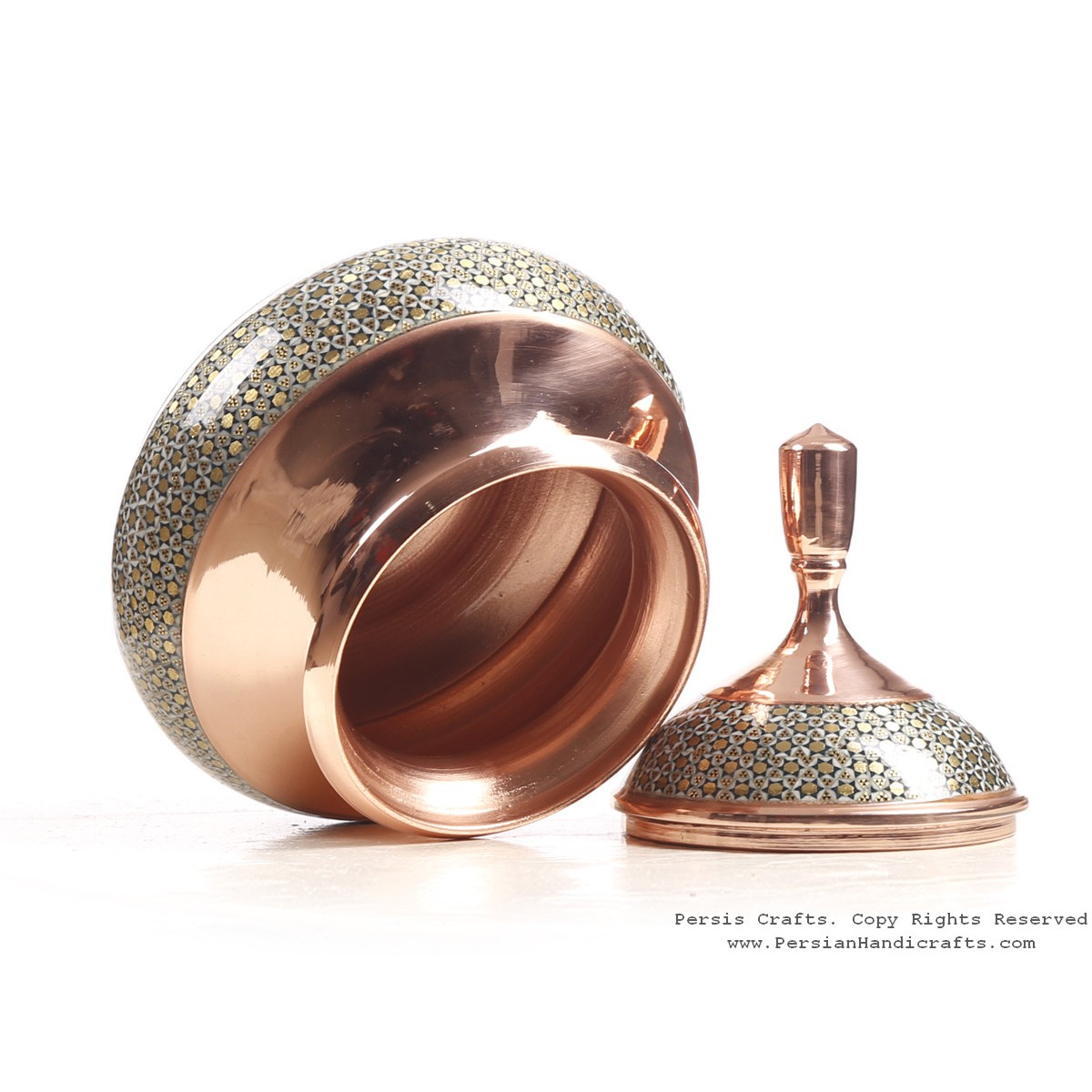 Partial Khatam on Copper Sugar/Candy Pot - HKH3607-Persian Handicrafts