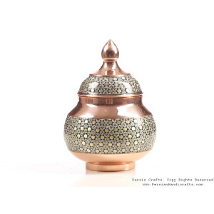 Partial Khatam on Copper Small Sugar Pot - HKH3608-Persian Handicrafts