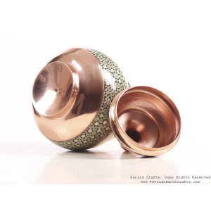 Partial Khatam on Copper Small Sugar Pot - HKH3608-Persian Handicrafts