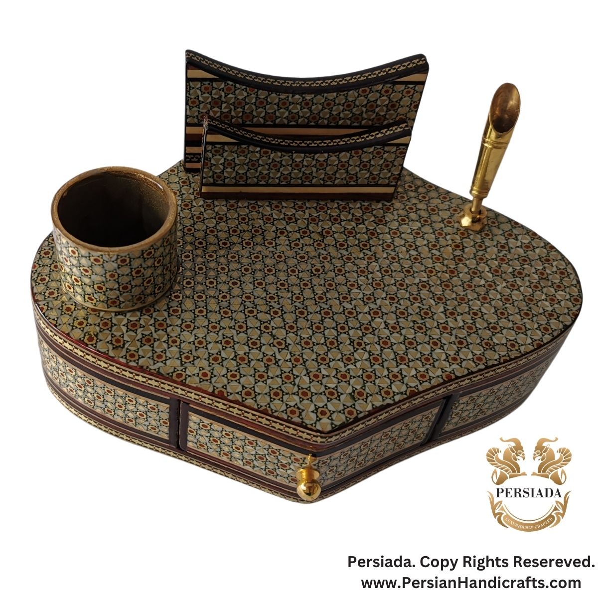 Multi-Purpose Penholder Paper Holder Set | Khatamkari  | HKH9008-Persiada Persian Handicrafts