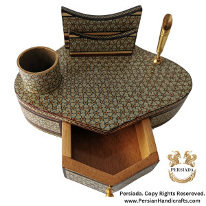 Multi-Purpose Penholder Paper Holder Set | Khatamkari  | HKH9008-Persiada Persian Handicrafts