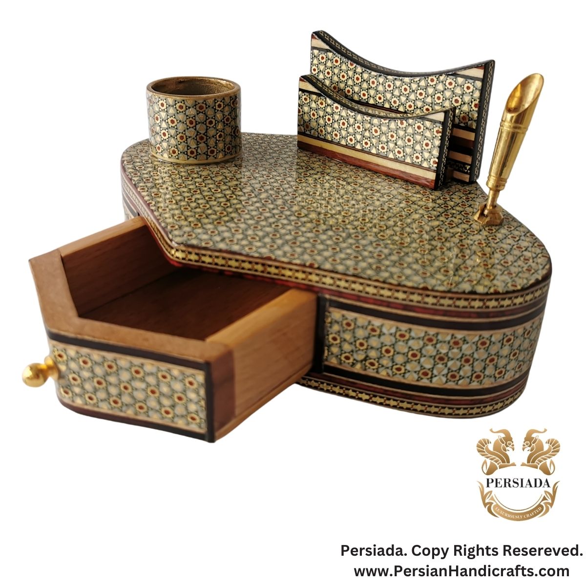 Multi-Purpose Penholder Paper Holder Set | Khatamkari  | HKH9008-Persiada Persian Handicrafts