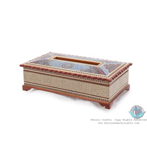 Privileged Tazhib Minature on Khatam Marquetry Tissue Box - HKH3902-Persian Handicrafts