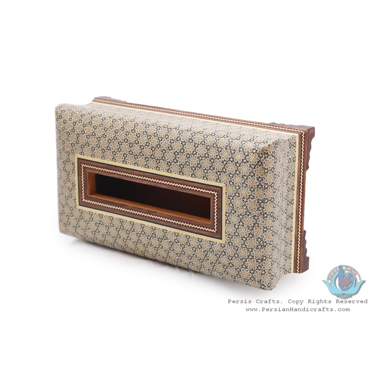 Classy Sun Design Khatam Marquetry on Wood Tissue Box - HKH3903-Persian Handicrafts