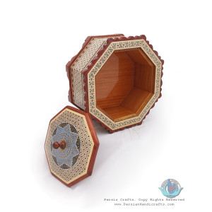 Tazhib Miniature Khatam Marquetry on Octagon Candy Box - HKH3904-Persian Handicrafts