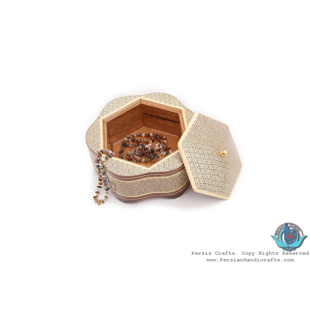 Sun Design Khatam Marquetry on Flower Shape Candy Box - HKH3905-Persian Handicrafts