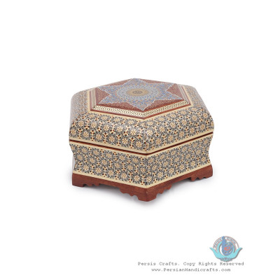 Tazhib Miniature Khatam Marquetry on Hexagonal Candy Box - HKH3906