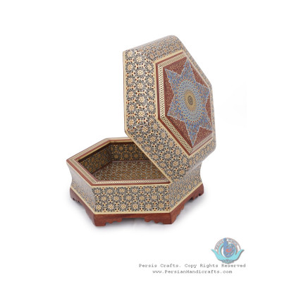 Tazhib Miniature Khatam Marquetry on Hexagonal Candy Box - HKH3906