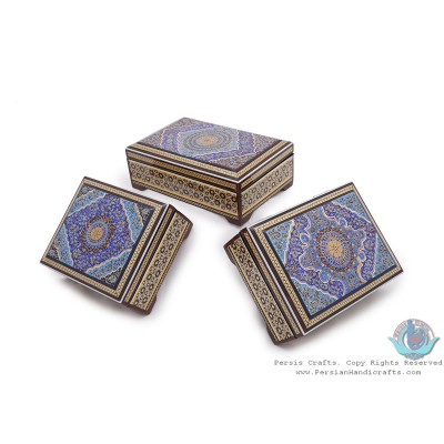 Tazhib Miniature on Khatam Marquetry Decorative Boxes (3 pcs) - HKH3908