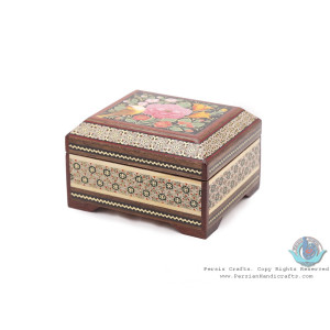 Khatam Marquetry with Flower & Bird Miniature on Jewelry Box - HKH3910-Persian Handicrafts