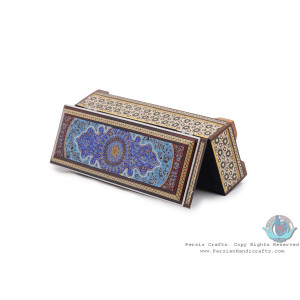 Khatam Marquetry with Tazhib Painting on Watch/Pen Box - HKH3913-Persian Handicrafts