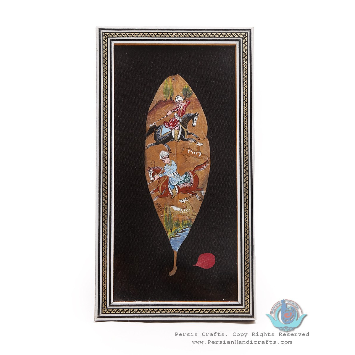 Hand Miniature on Leaf with Khatam Frame - HKH3925-Persian Handicrafts