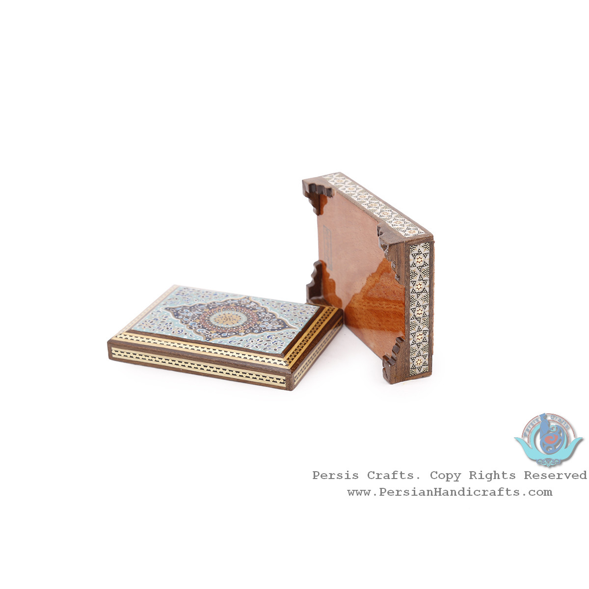 Classy Khatam Card Holder w Tazhib Miniature - HKH4005-Persian Handicrafts